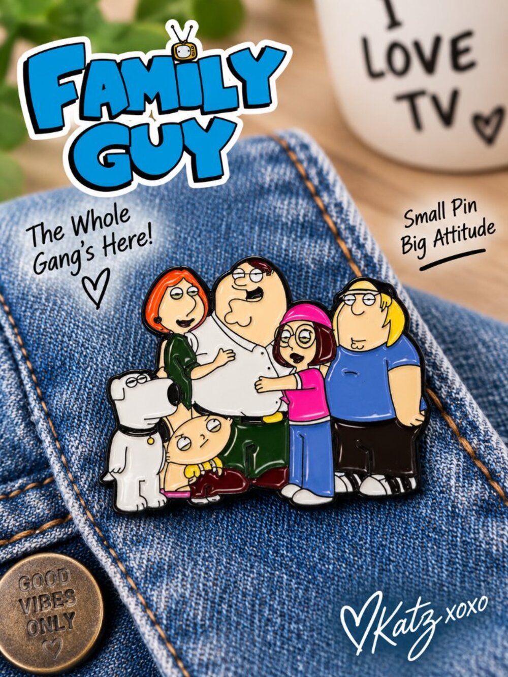 Family Guy Griffin Family Enamel Pin Peter Stewie Brian Lois Meg Chris Cartoon